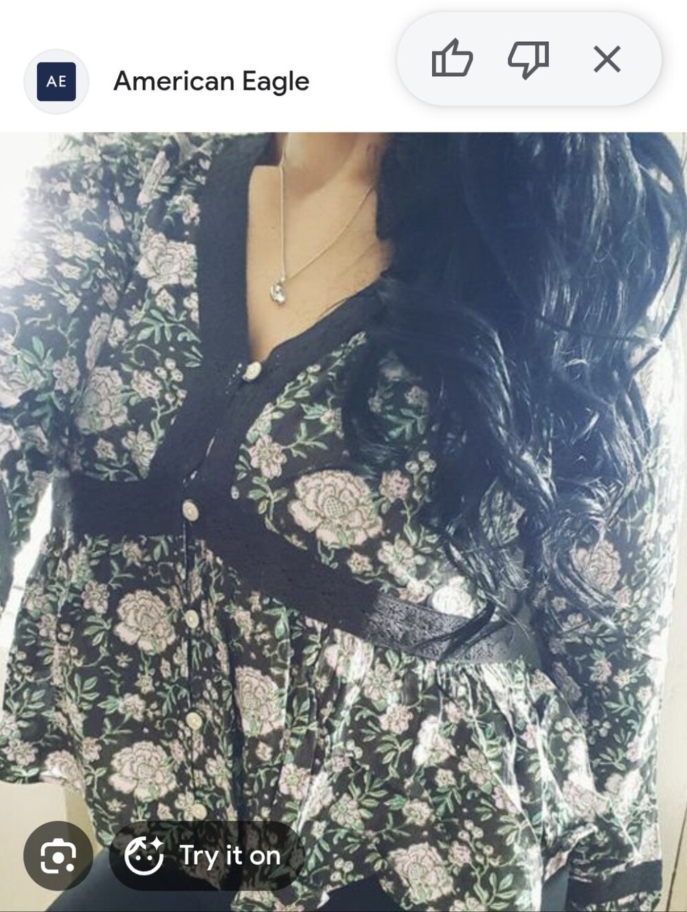 American Eagle Black Floral Button-Up Garden Boho Top Size XL